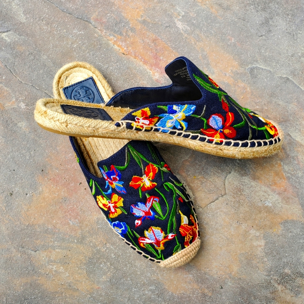 Tory Burch Floral Embroidered Mule Espadrille